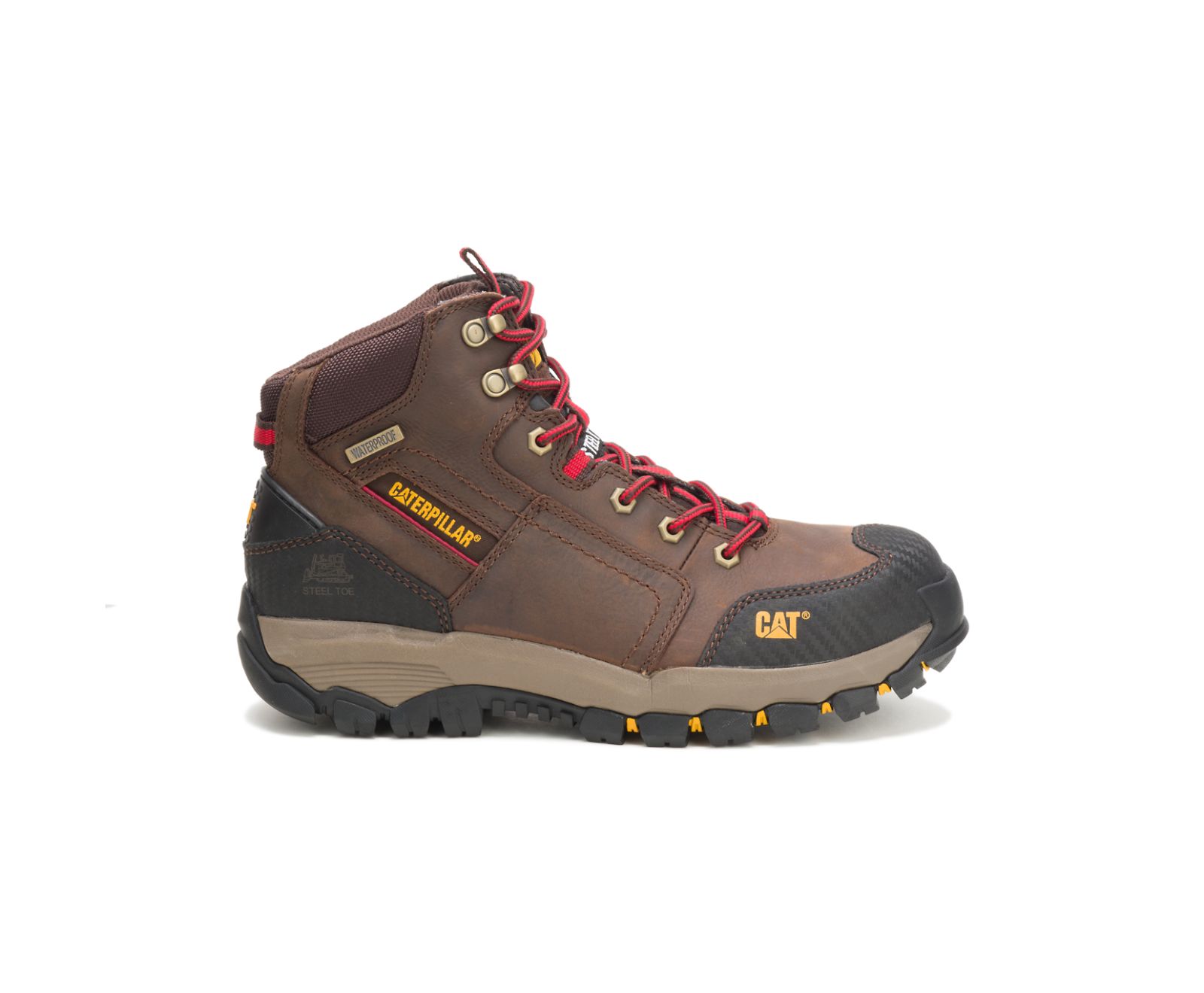 Men's Cat Navigator Mid Steel Toe Work Waterproof Shoes Coffee | 879XCTFYM