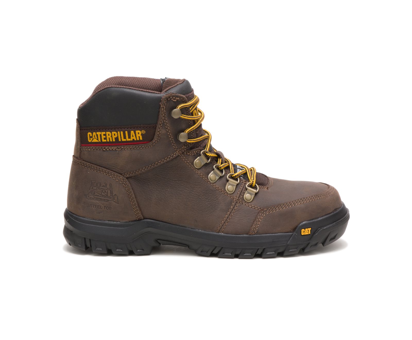 Men's Cat Outline Steel Toe Work Boots Brown | 574WKBJET