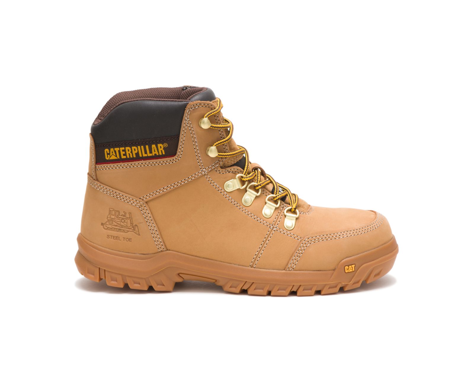 Men's Cat Outline Steel Toe Work Boots Orange | 820PNDQRS