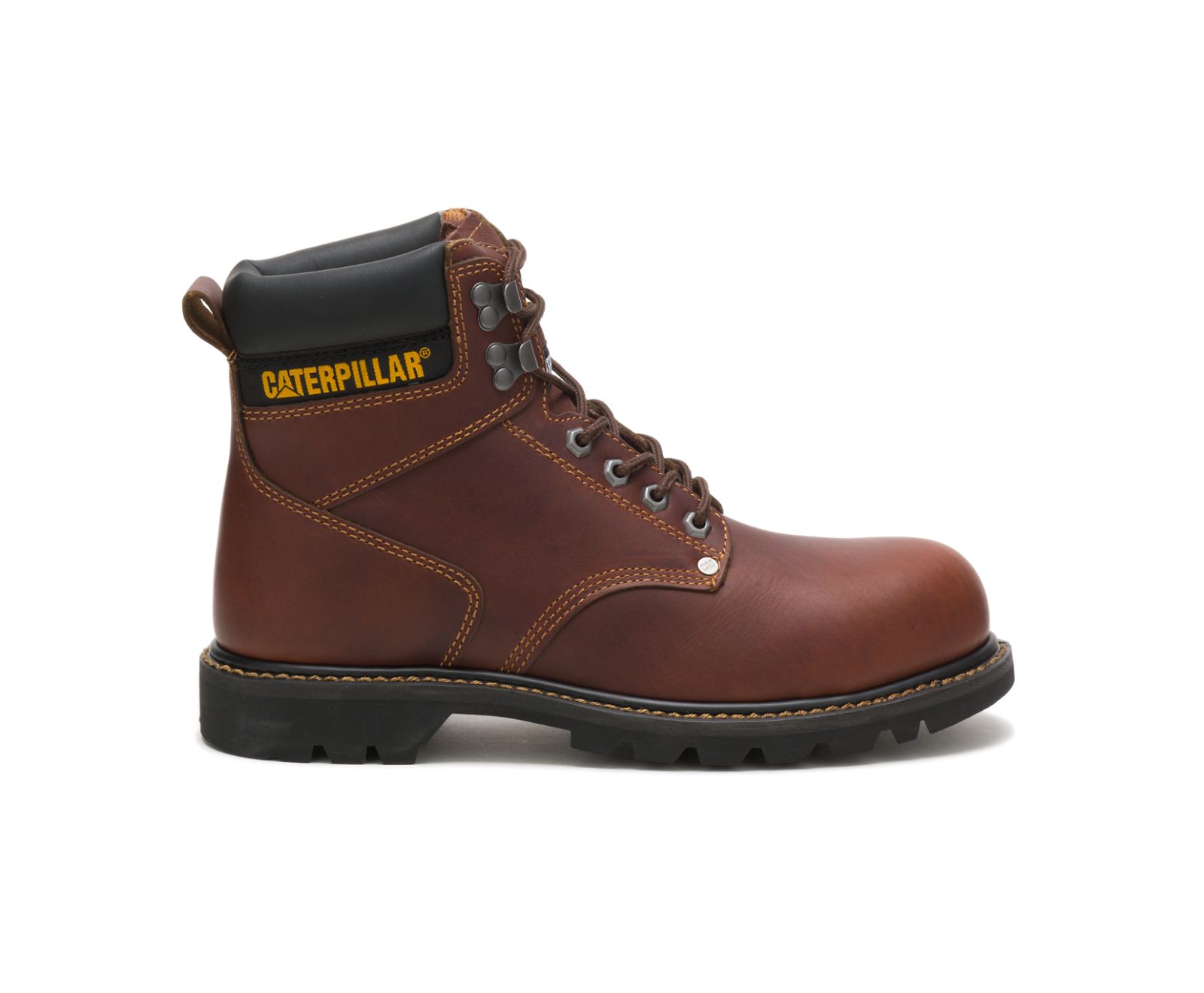 Men's Cat Second Shift Steel Toe Work Boots Brown | 587ZBXKMW