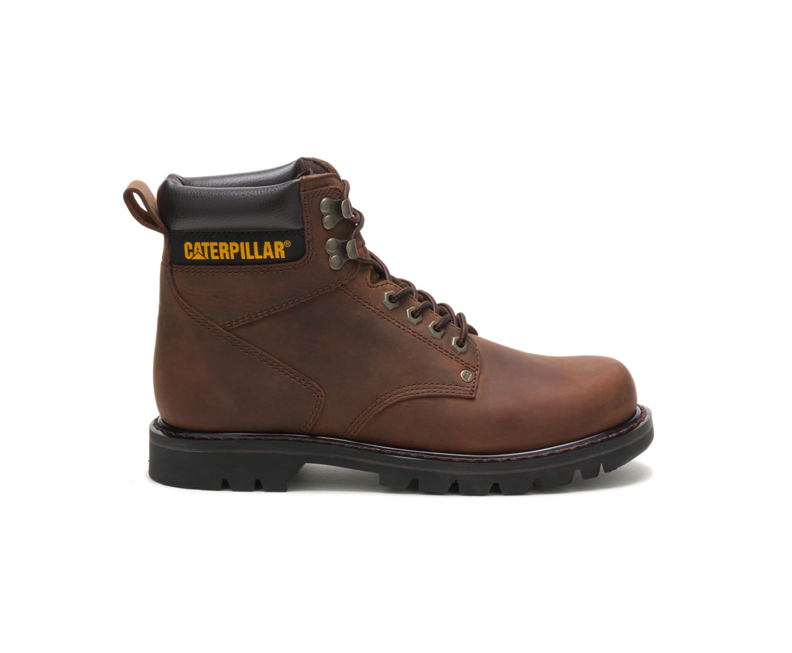 Men's Cat Second Shift Work Boots Dark Brown | 382GQNSWZ