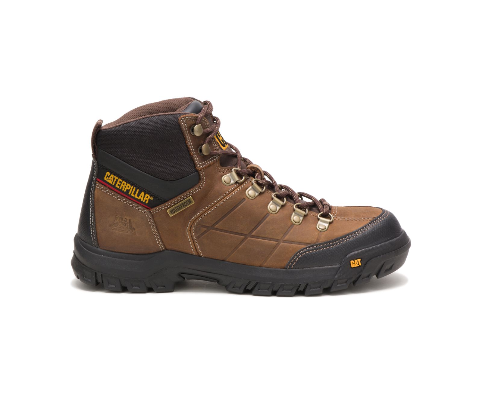 Men's Cat Threshold Work Waterproof Shoes Brown | 830DEAWCL