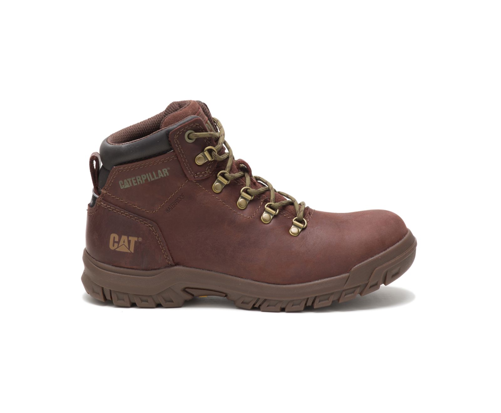 Women's Cat Mae Steel Toe Work Waterproof Shoes Red Brown | 492HEBNTZ