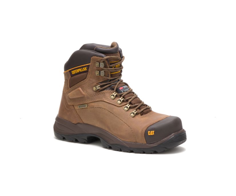 Men's Cat Diagnostic Hi Thinsulate™ Steel Toe Work Waterproof Shoes Dark Beige | 721FDEKZV