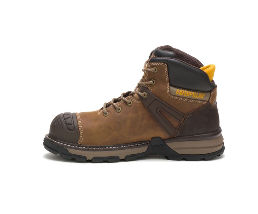 Men's Cat Excavator Superlite Carbon Composite Toe Work Waterproof Shoes Brown | 780MVBZSP