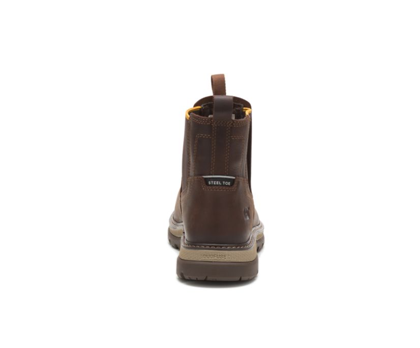 Men's Cat Fairbanks Chelsea Steel Toe Work Pull On Boots Coffee | 241TGYHVB