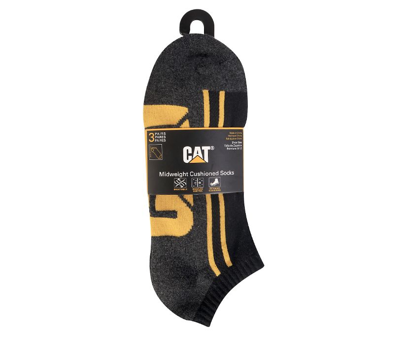 Men's Cat Half Cushion Quarter 3-Pack Socks Black | 280MHCDNS