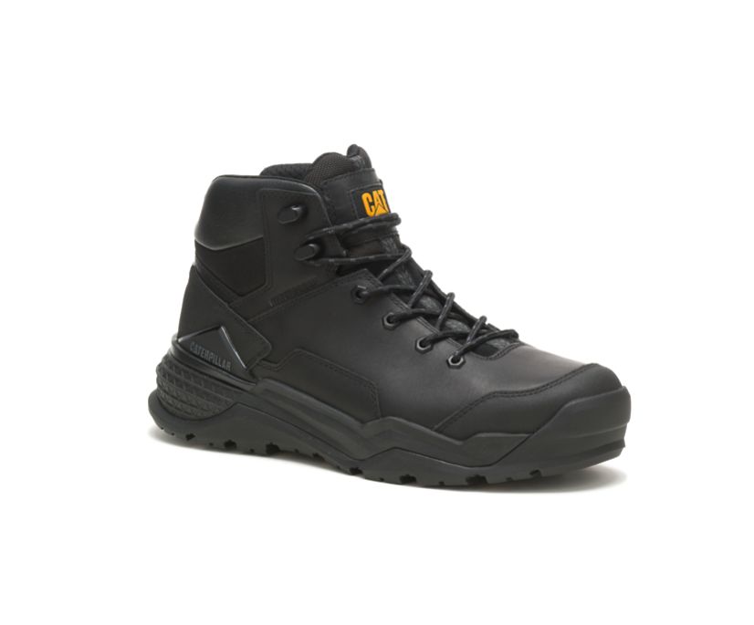 Men's Cat Provoke Mid Work Waterproof Shoes Black | 682UHBNYD