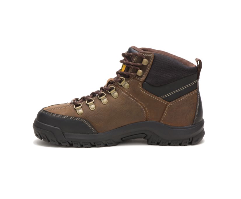 Men's Cat Threshold Steel Toe Work Waterproof Shoes Brown | 351OWTMUE