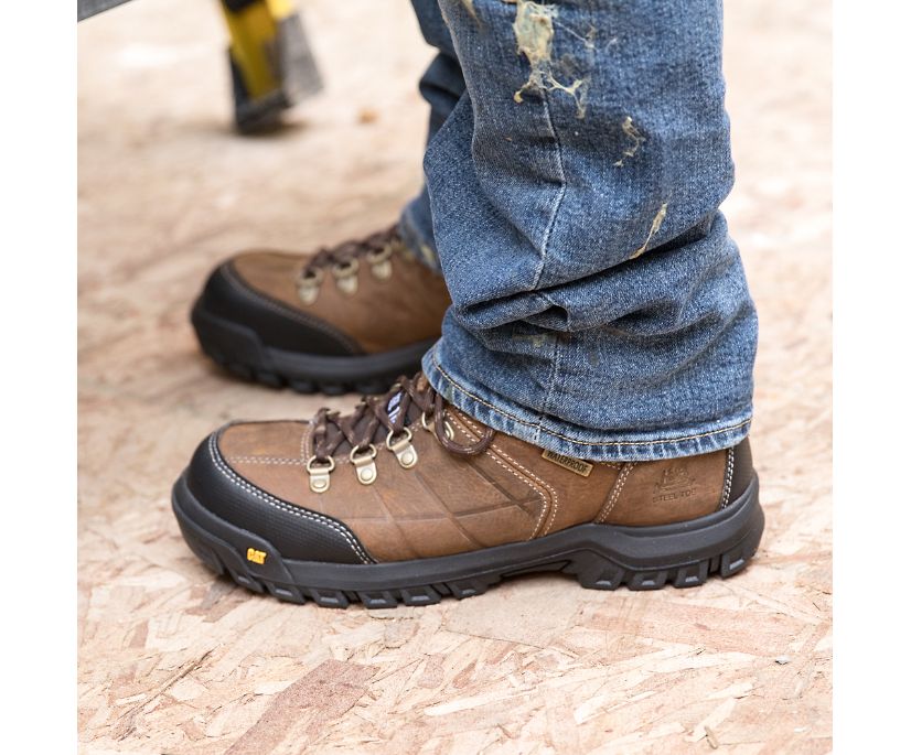 Men's Cat Threshold Steel Toe Work Waterproof Shoes Brown | 351OWTMUE