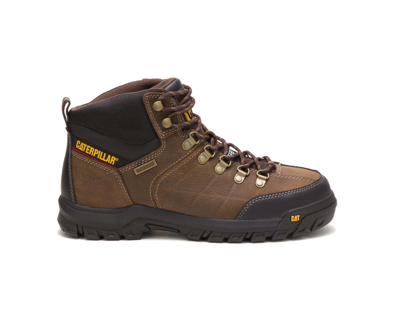 Men\'s Cat Threshold Steel Toe Work Waterproof Shoes Brown | 351OWTMUE