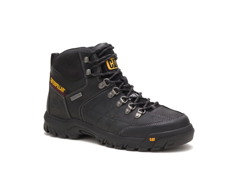 Men's Cat Threshold Steel Toe Work Waterproof Shoes Black | 534TMFNGV