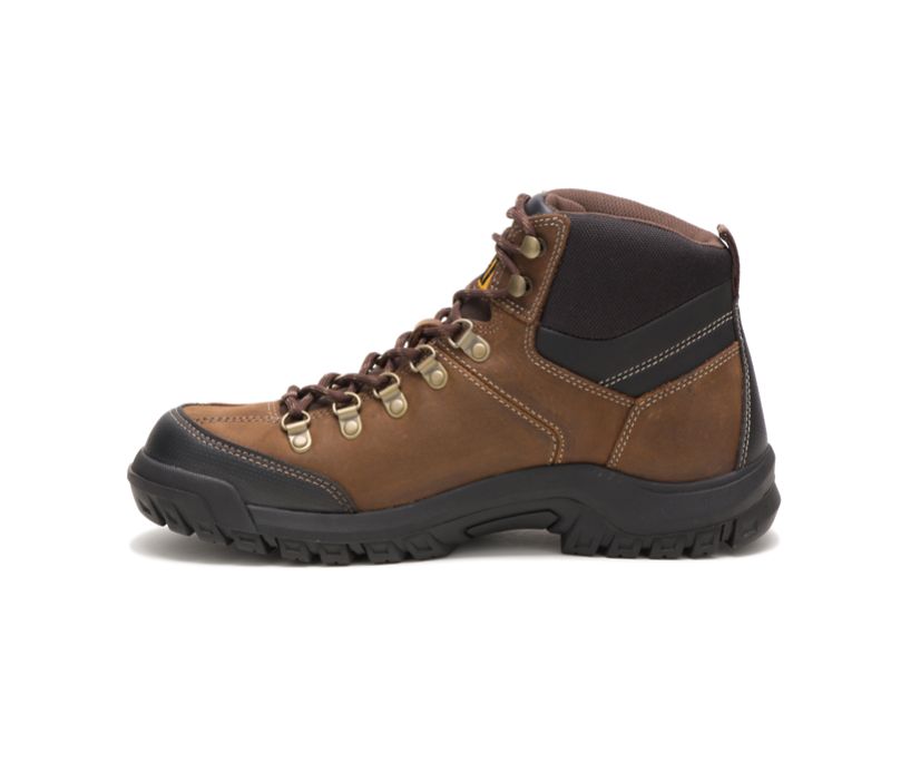 Men's Cat Threshold Work Waterproof Shoes Brown | 830DEAWCL