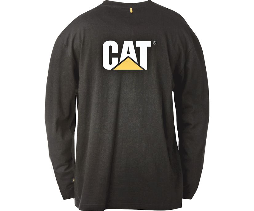 Men's Cat Trademark Pocket Long Sleeve T Shirts Black | 064GHXVZM