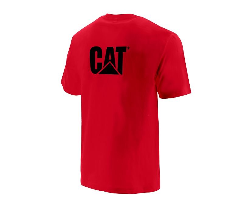 Men's Cat Trademark Pocket T Shirts Red | 769TWOEPJ