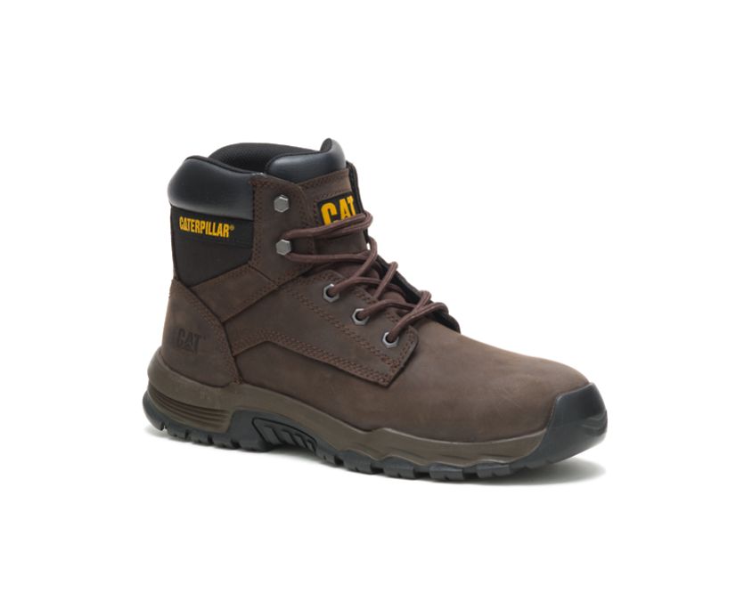 Men's Cat Upholder Steel Toe Work Waterproof Shoes Coffee | 640IRFELD