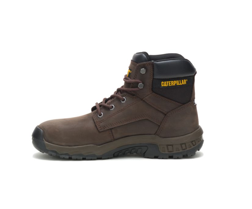 Men's Cat Upholder Steel Toe Work Waterproof Shoes Coffee | 640IRFELD