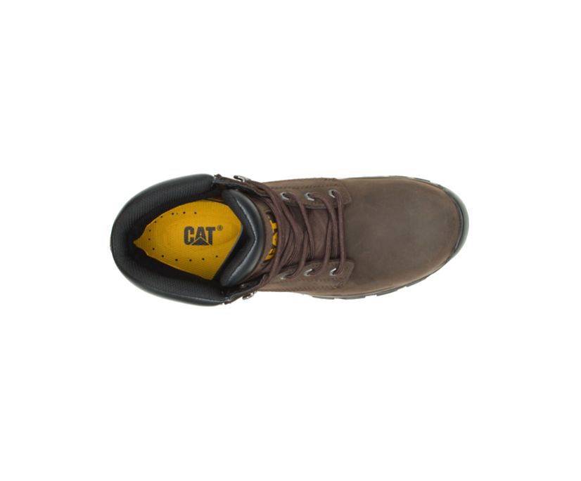 Men's Cat Upholder Steel Toe Work Waterproof Shoes Coffee | 640IRFELD