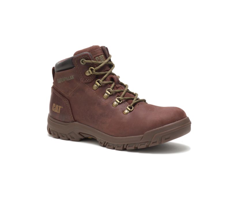 Women's Cat Mae Steel Toe Work Waterproof Shoes Red Brown | 492HEBNTZ