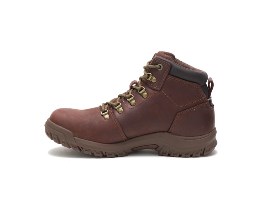 Women's Cat Mae Steel Toe Work Waterproof Shoes Red Brown | 492HEBNTZ