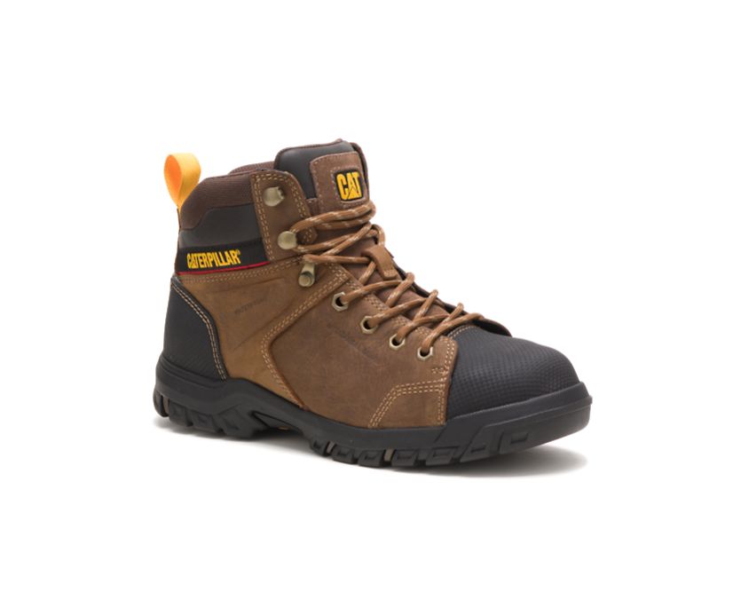 Women's Cat Wellspring Metatarsal Guard Steel Toe Work Waterproof Shoes Brown | 894EZMJKU